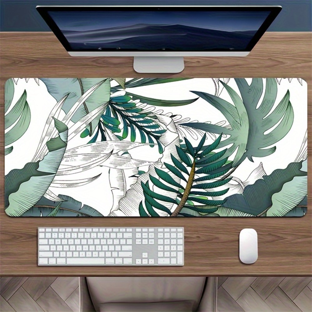 Desk Setup With Plants - 熱帯植物柄、滑り止め底面、オフィスデスクパッド、コンピューターマウスパッド、装飾用セットアップ、ゲーマーマウスパッド、大型