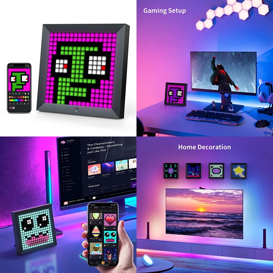 Desk Setup Desk - LEDライトピクセルディスプレイパネル、RGBライトバー対応、スマートアプリ制御、クールなアニメーションデスクセットアップ、PC、テレビ、ゲームルーム用