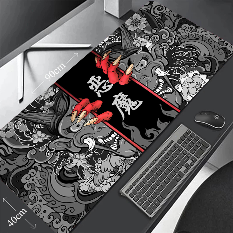 Desk Setup Japan - 日本の侍悪魔のマウスパッド、黒のゴースト面、ゲーマーのデスクカーペットのアクセサリー、テーブルパッド