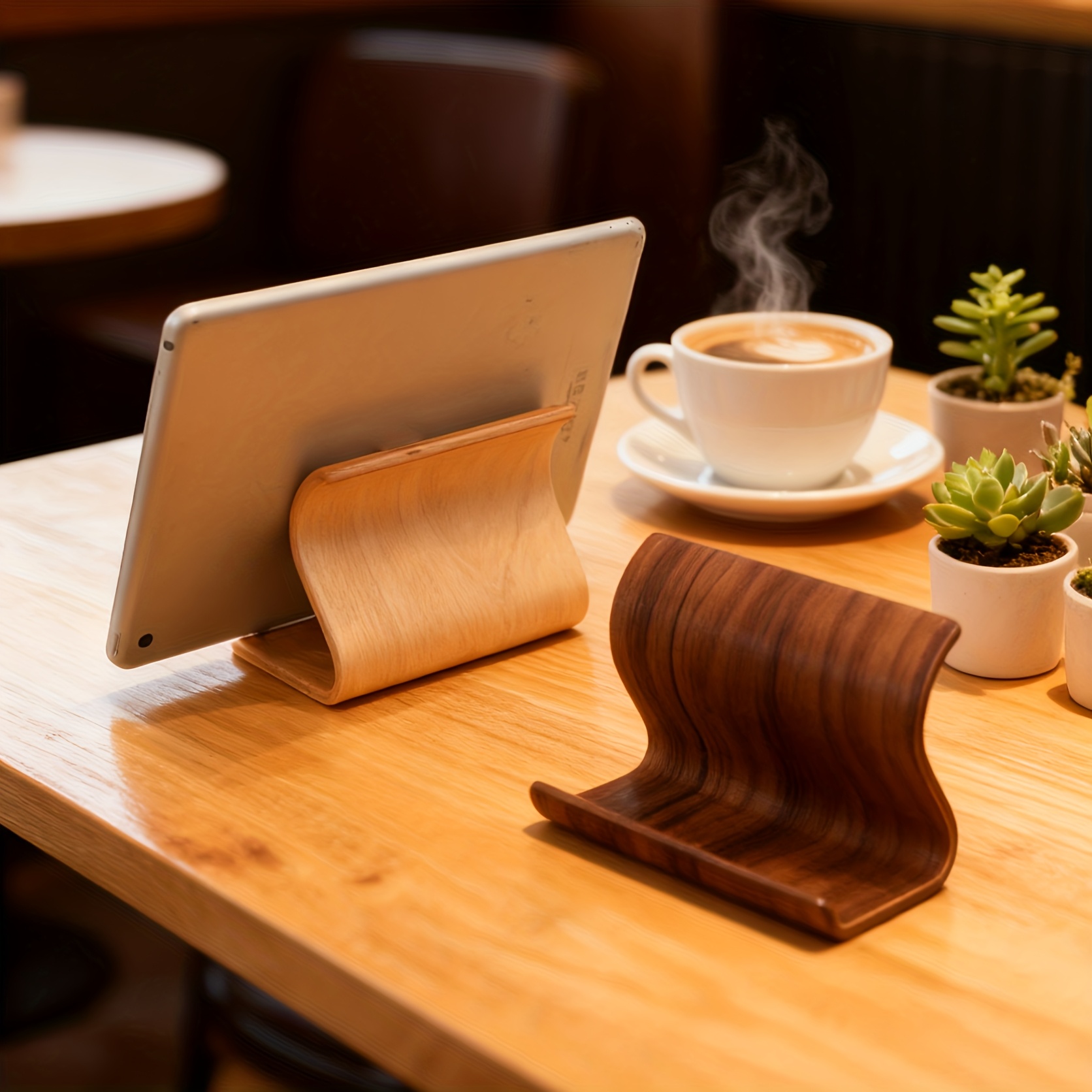 Desk Setup Wood - 【新しい木製スマホスタンド】新しい木製携帯電話スタンド | iPadタブレット用クリエイティブなレイジーホルダー、ユニバーサルモバイルスタンド