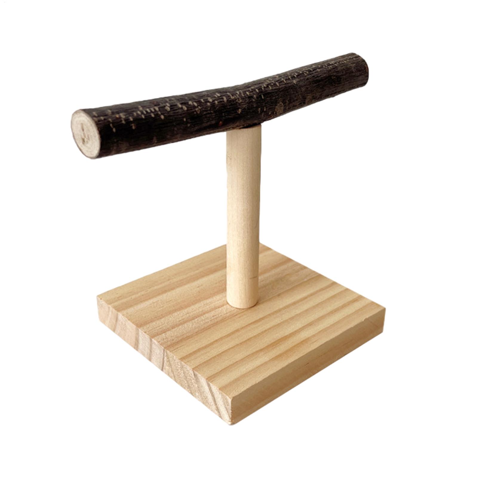 Desk Setup Wood - 天然木製オウム用止まり木T字型卓上鳥小屋ポールインタラクティブな心地よい餌やりトレーニングスタンド ﻿
