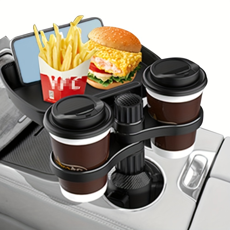 Desk Setup Essentials - 2025 新車カップホルダートレイ-エキスパンダー-3 で 1 取り外し可能な食品テーブルトレイ、固体ベース付き-ロードトリップ必需品アクセサリーガジェット