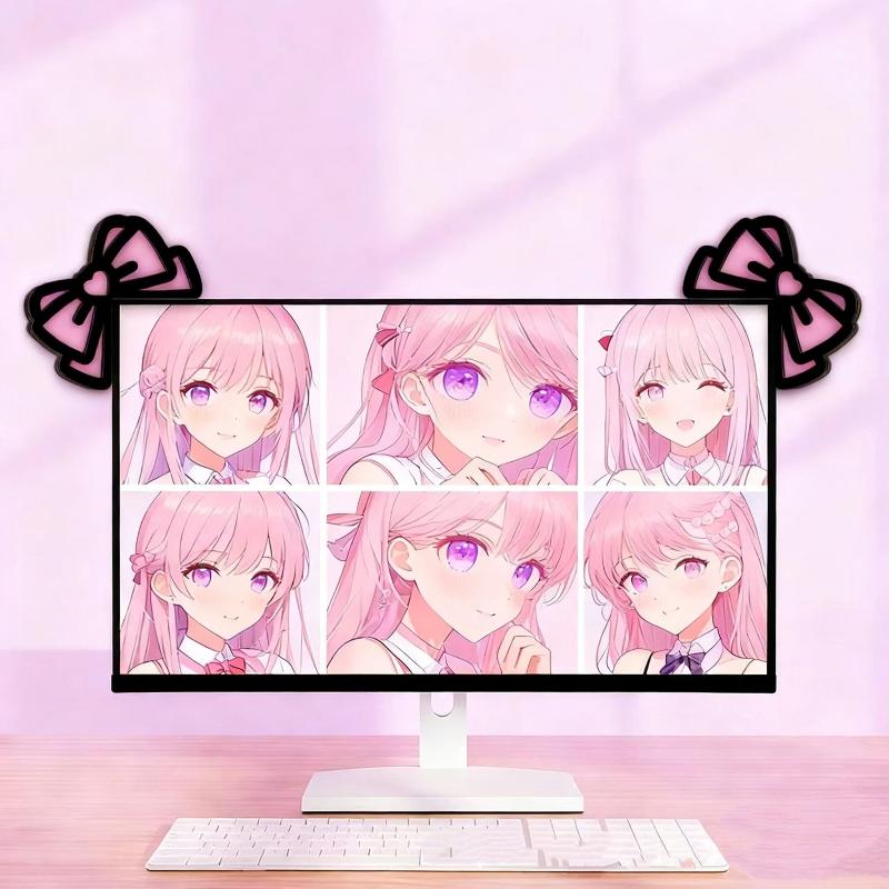 Desk Setup Wood - 新しい 1/2 個木製ちょう結び PC アクセサリーかわいい 2D