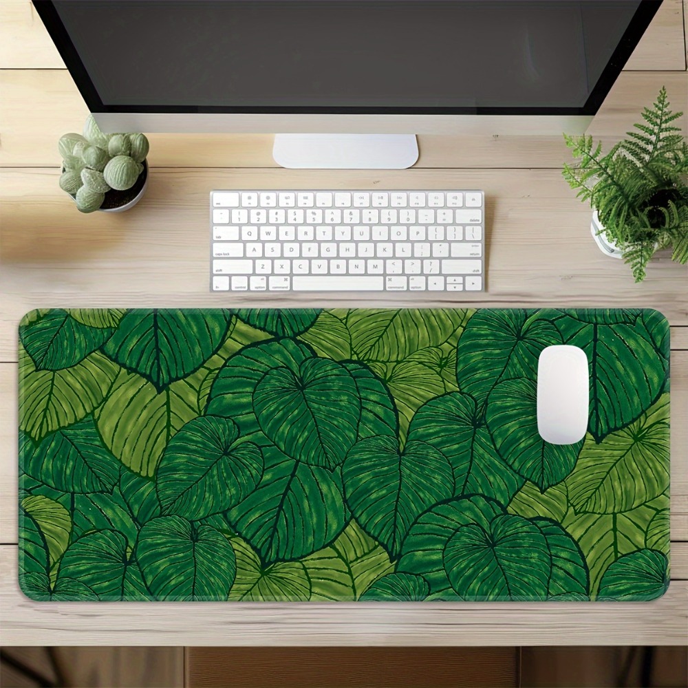 Desk Setup With Plants - トロピカルグリーンリーフ拡張可能なマウスパッド、マレーシアの虎模様の植物キーボードパッド装飾セットアップゲーマーデスクアクセサリー