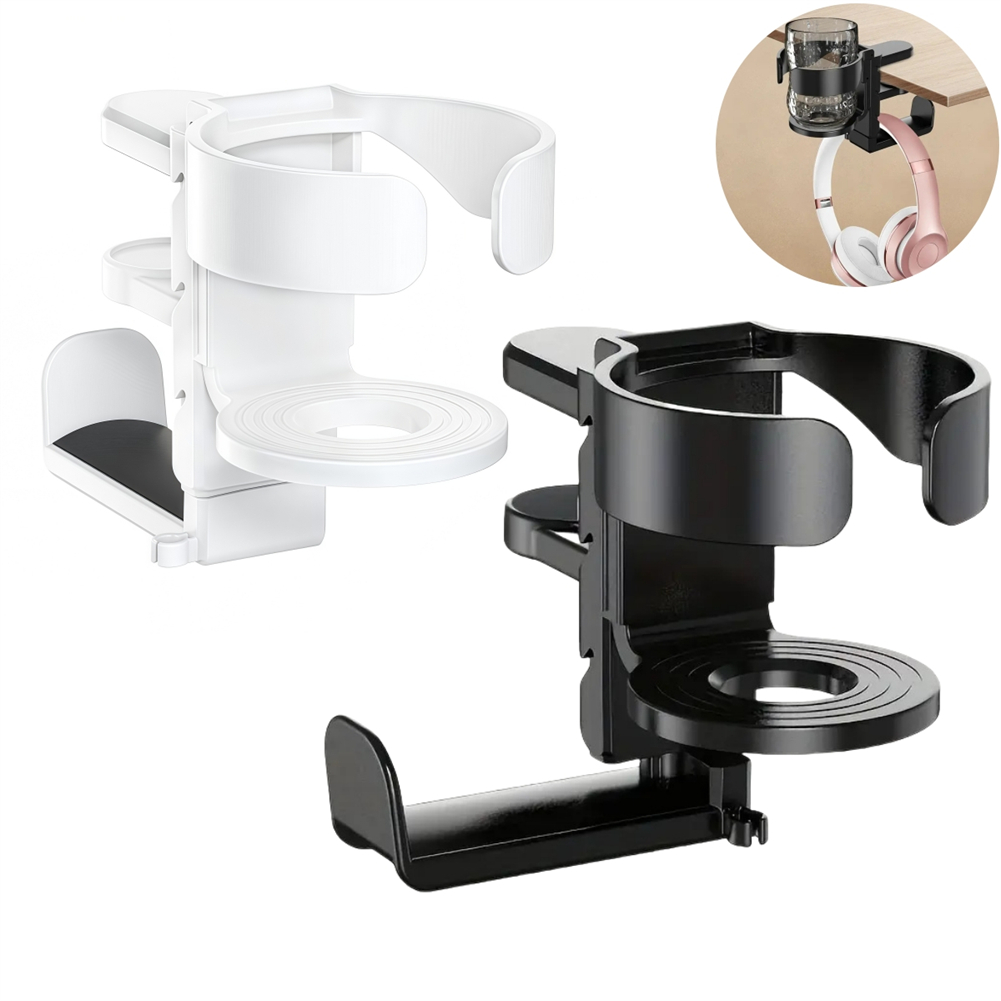 Desk Setup Headphones - 調節可能なデスク下クランプ式ヘッドホン＆ドリンクウェアオーガナイザー、2 in 1ホルダー、ホームオフィスやゲーミングセットアップに最適