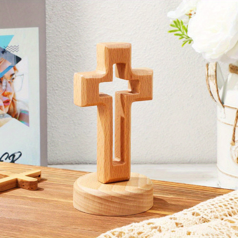 Desk Setup Wood - 十字架の木製置物、壁掛け式、宗教的なテーブルデコレーション、ギフト、聖教会の宗教的な装飾品、像