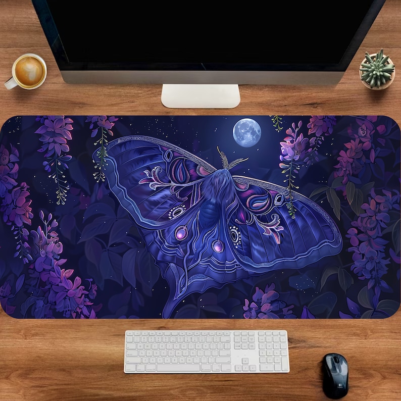 Desk Setup With Plants - モスデスクマット、かわいいゲーミングマウスパッド、大きな紫色のデスクマット、藤の花柄マウスパッド、かわいいオフィス装飾、植物愛好家へのギフト、ゲーマーセットアップ