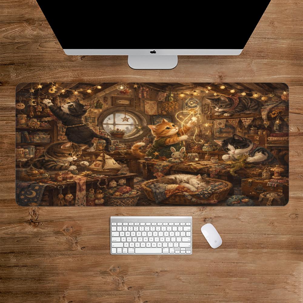 Desk Setup Bedroom - 猫マウスパッド滑り止めデスクマット寝室研究ゲームセットアップ用大型デスクパッドゲーマーコンピュータデスクトップ装飾キーボードマット