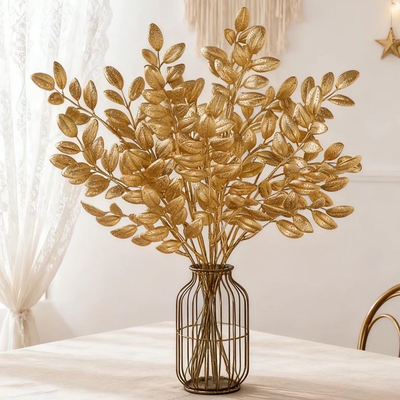 Desk Setup Desk - 10 個の人工植物ゴールデンリーフフェスティバルホームルームテーブルデコラ屋外結婚式庭庭ガーランドリース DIY ギフト小道具
