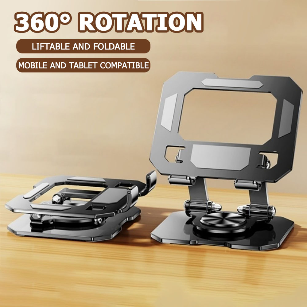 Desk Setup Essentials - 360度回転タブレット電話スタンド調節可能なデスクホルダー折りたたみ式昇降式デスクトップキックスタンド滑り止め大型スクリーンタブレット対応