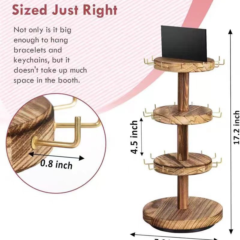 新しい 3 層木製回転ジュエリーディスプレイラックネックレス - Desk Setup Wood のレビューと価格