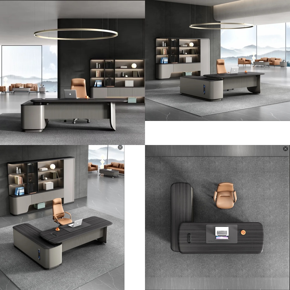 モダンな高級エグゼクティブL字型デスク、サイドテーブル付き、 - Work Desk Home Setup のレビューと価格