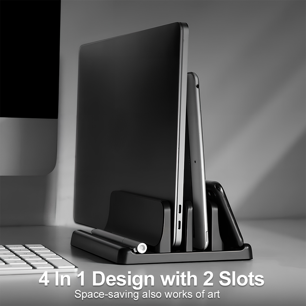 垂直ラップトップスタンド マルチスロットノートブック収納ホル - Desk Setup Essentials のレビューと価格