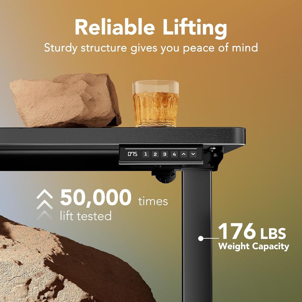 55 x 28インチ電動昇降デスク、高さ調節可能、4つのメモ - Work Desk Home Setup のレビューと価格