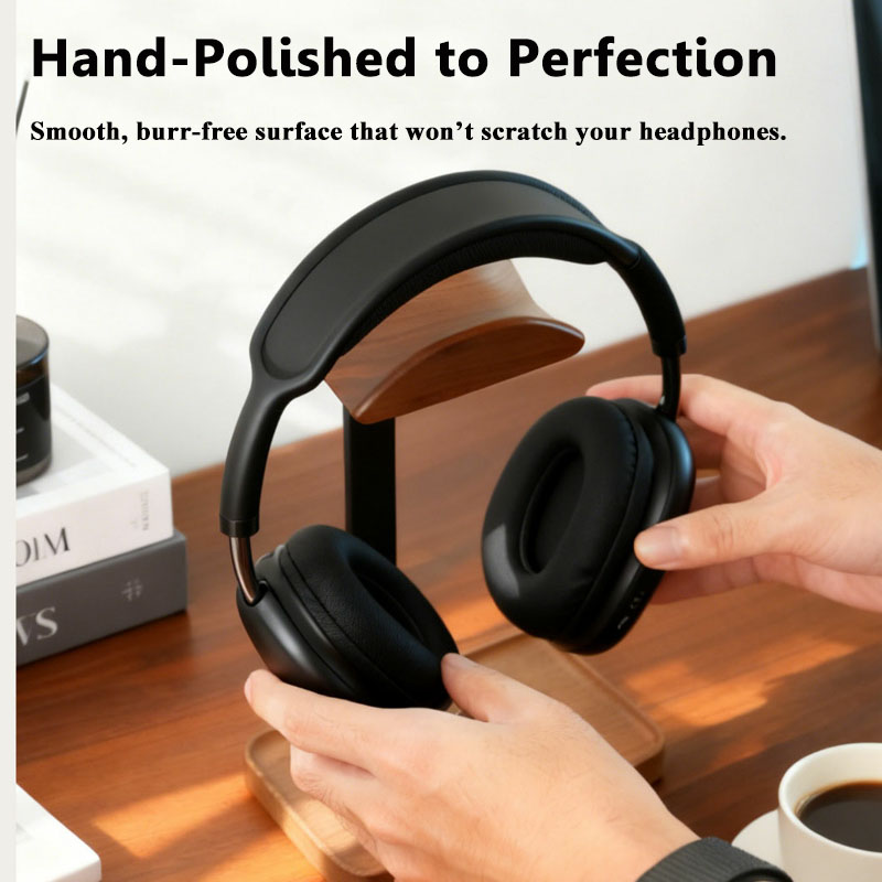 無垢材ヘッドフォンスタンド ブラックウォールナット+アルミニ - Desk Setup Wood のレビューと価格