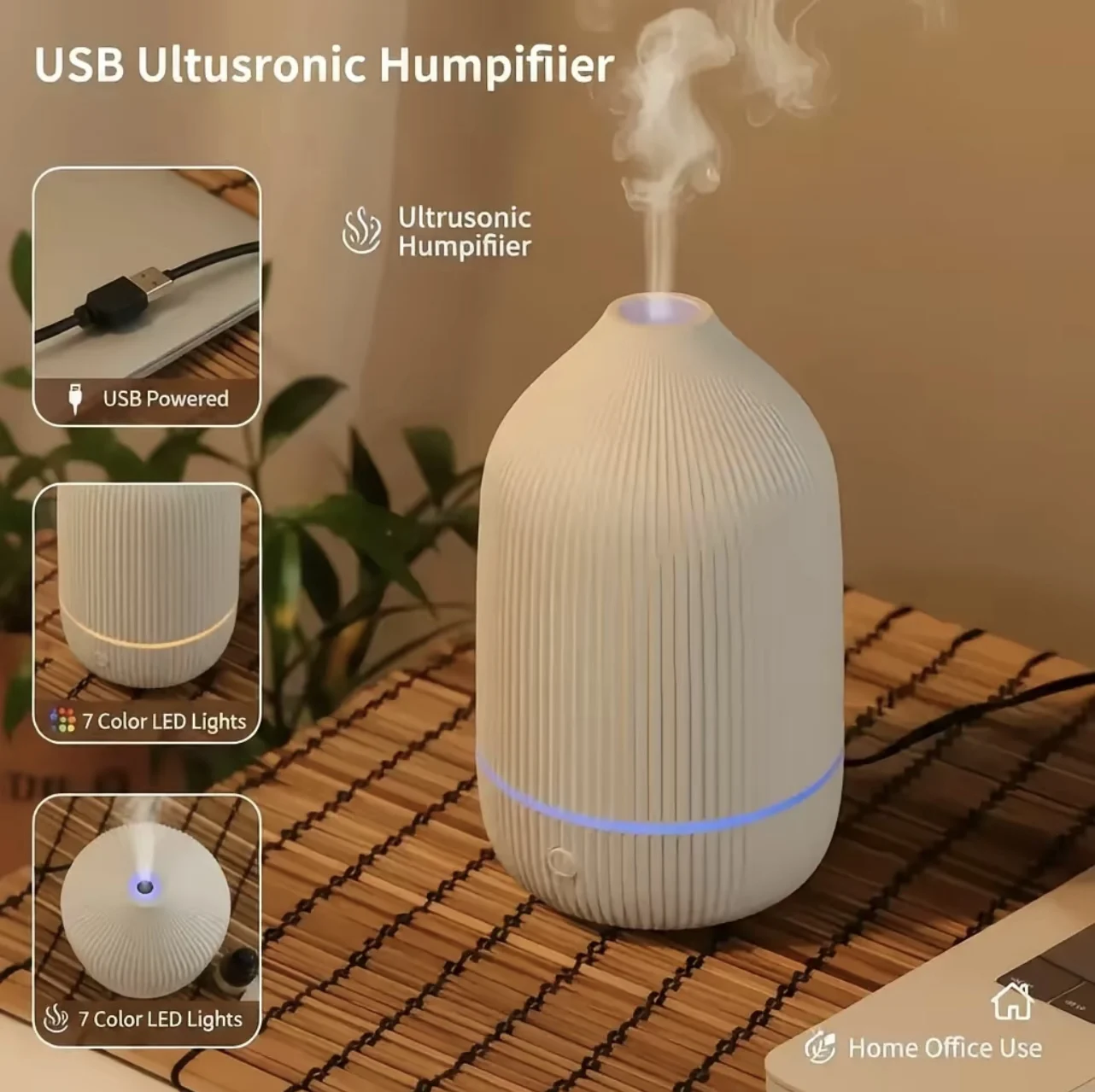 USB電源超音波アロマディフューザー 7色LEDライト ポー - Desk Setup Essentials のレビューと価格