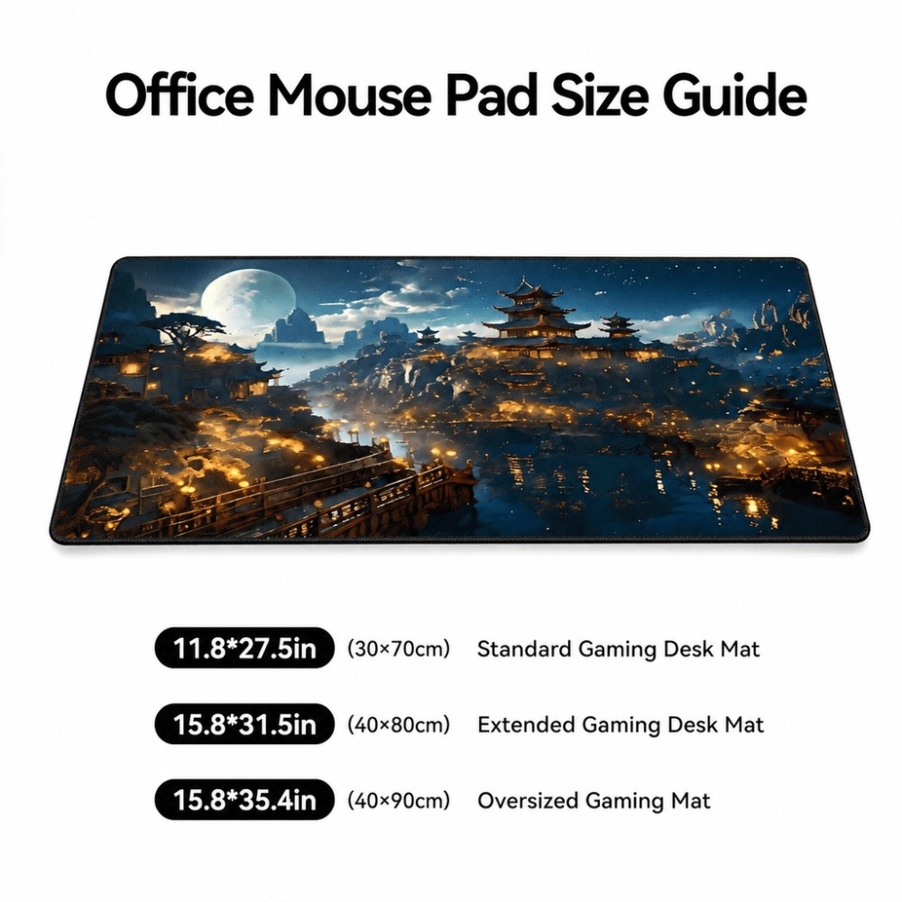オリジナルのファンタジーな夜の街の月プリントの細長いテーブル - Work Desk Home Setup のレビューと価格