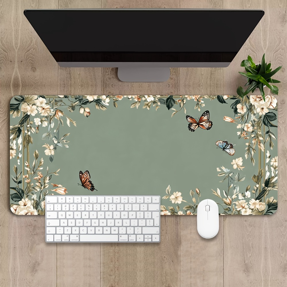 蝶の模様と緑の花柄の植物柄テーブルマット、デコレーションセッ - Desk Setup With Plants のレビューと価格