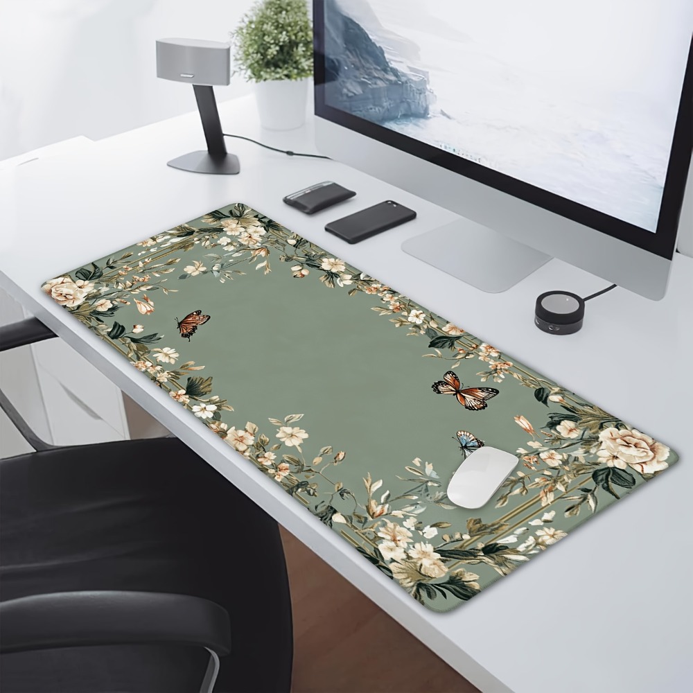 蝶の模様と緑の花柄の植物柄テーブルマット、デコレーションセッ - Desk Setup With Plants のレビューと価格