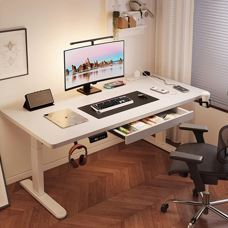 モダンな鉄製デュアルモーター電動スタンディングデスク、高さ調 - Desk Setup Bedroom のレビューと価格