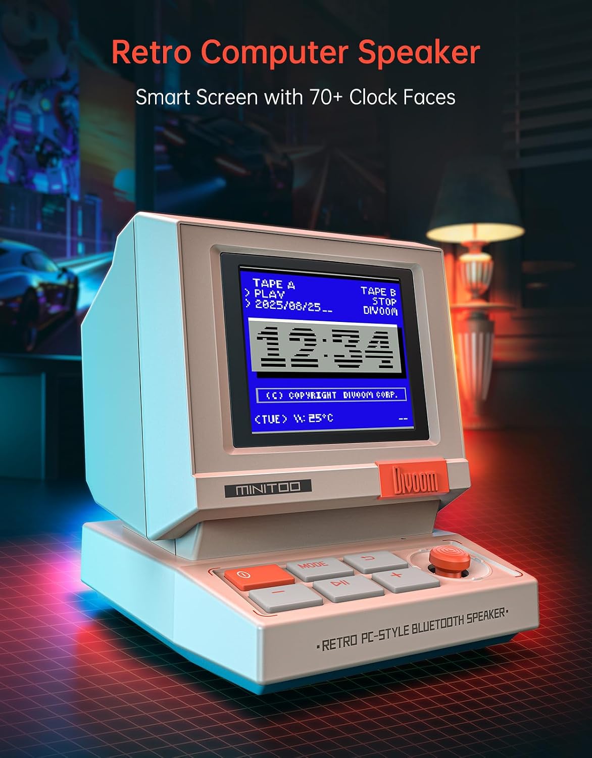 レトロPC風ミニスピーカー、スマートピクセルスクリーン搭載、 - Desk Setup Bedroom のレビューと価格