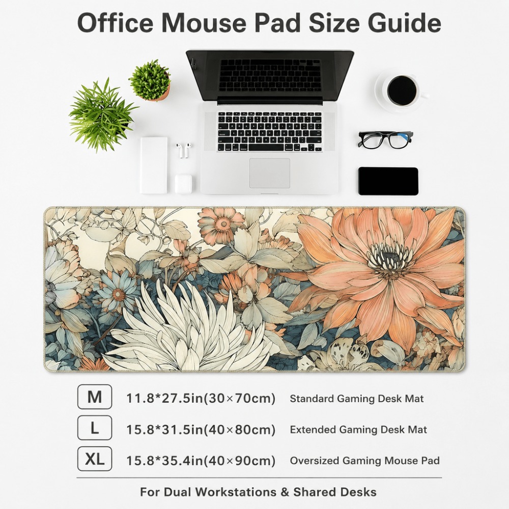 レトロな花柄のテーブルマット、植物や花のプリントが特徴で、女 - Desk Setup With Plants のレビューと価格