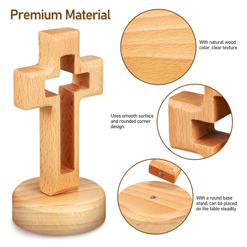 十字架の木製置物、壁掛け式、宗教的なテーブルデコレーション、 - Desk Setup Wood のレビューと価格