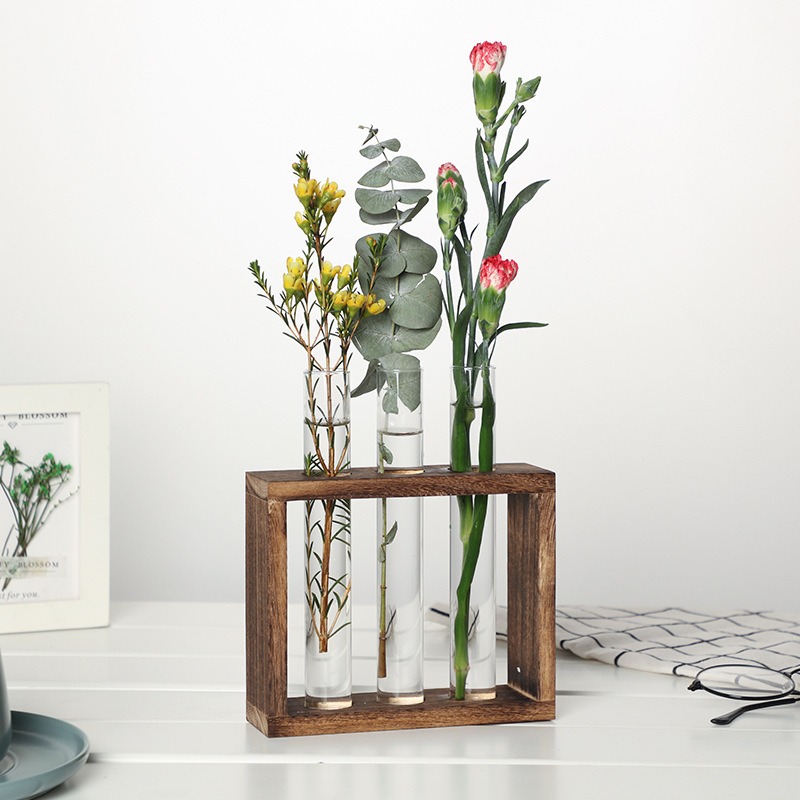 5チューブガラス水耕プランター 木製スタンド付き 自動給水壁 - Desk Setup Wood のレビューと価格