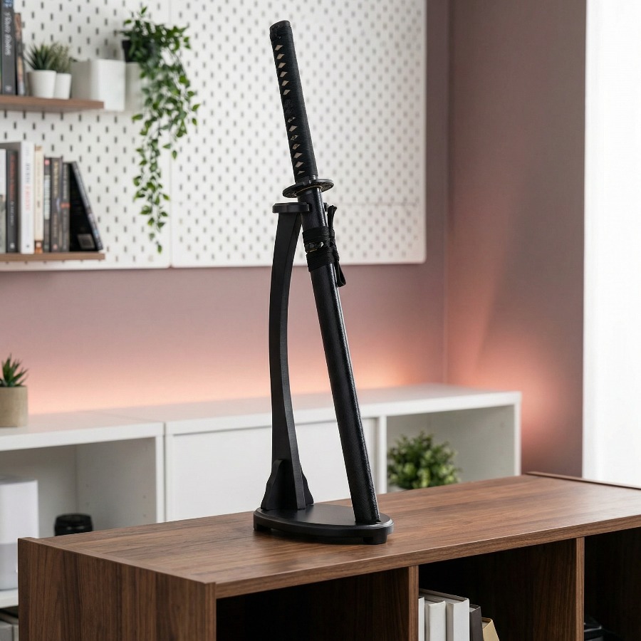 垂直刀スタンド剣棚サポートサーベルディスプレイラック単層デス - Desk Setup Wood のレビューと価格