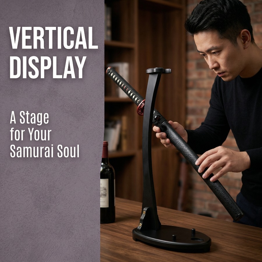 垂直刀スタンド剣棚サポートサーベルディスプレイラック単層デス - Desk Setup Wood のレビューと価格