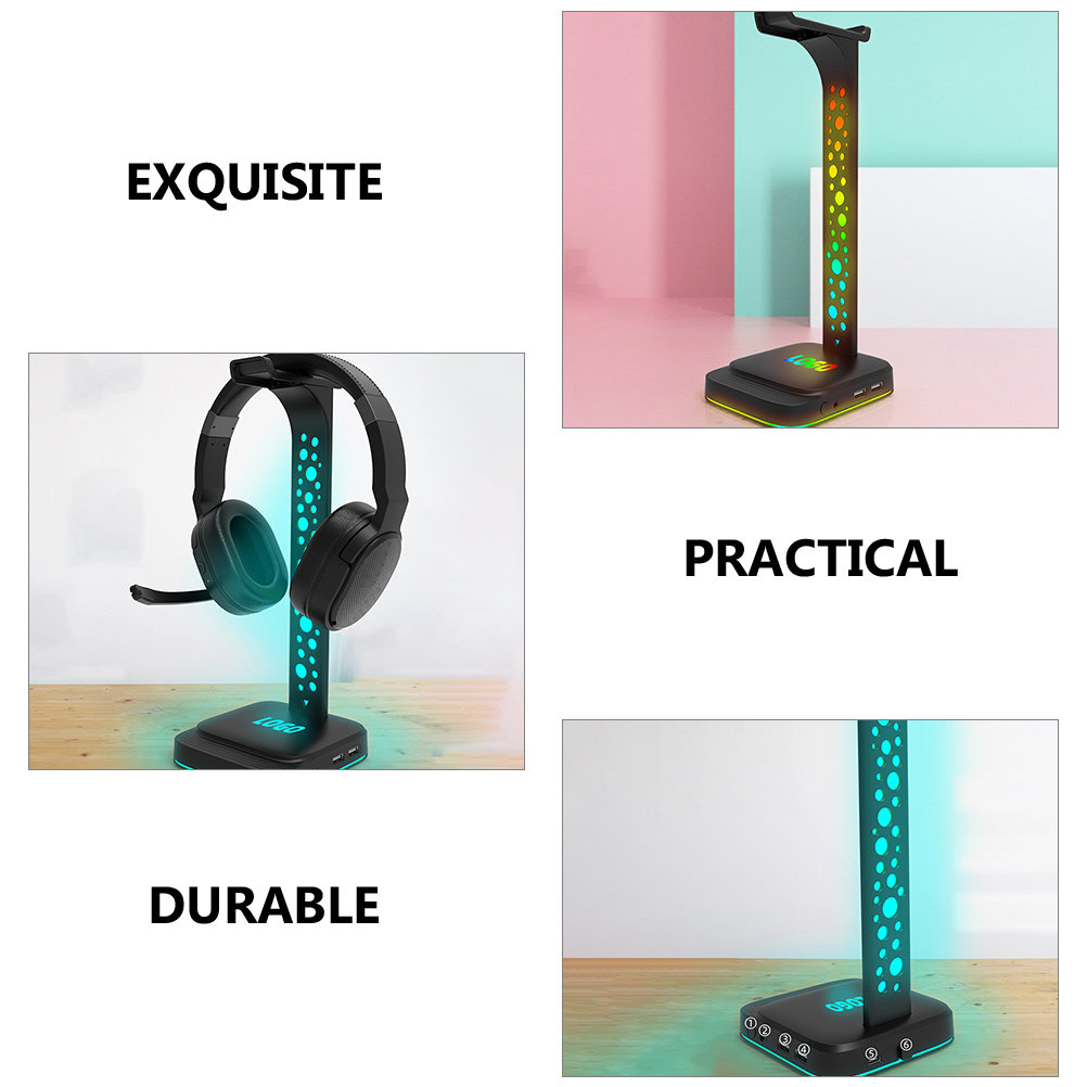 イヤホンスタンド ヘッドセットスタンド USB充電 RGB  - Desk Setup Headphones のレビューと価格