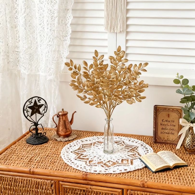 10 個の人工植物ゴールデンリーフフェスティバルホームルーム - Desk Setup Desk のレビューと価格