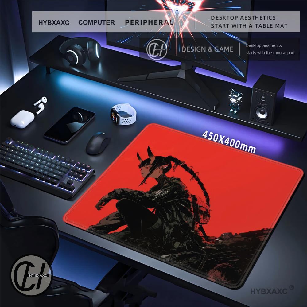 HYBXAXC 赤背景の鬼ガールマウスパッド デスクマット  - Work Desk Home Setup のレビューと価格