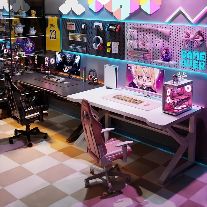 ダブルEスポーツゲーミングデスク、ホームオフィスや寝室用のロ - Desk Setup Bedroom のレビューと価格